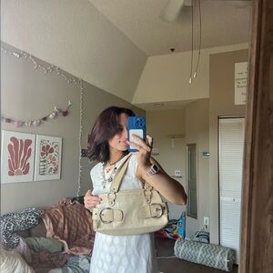 Franco Sarto Cream Shoulder Bag with Decorative Elements